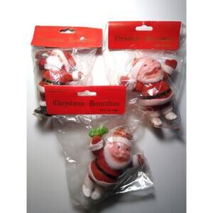 Santa Claus Lot Of 3 Christmas Flocked Ornaments Sealed Ocean Desert Sales 1979